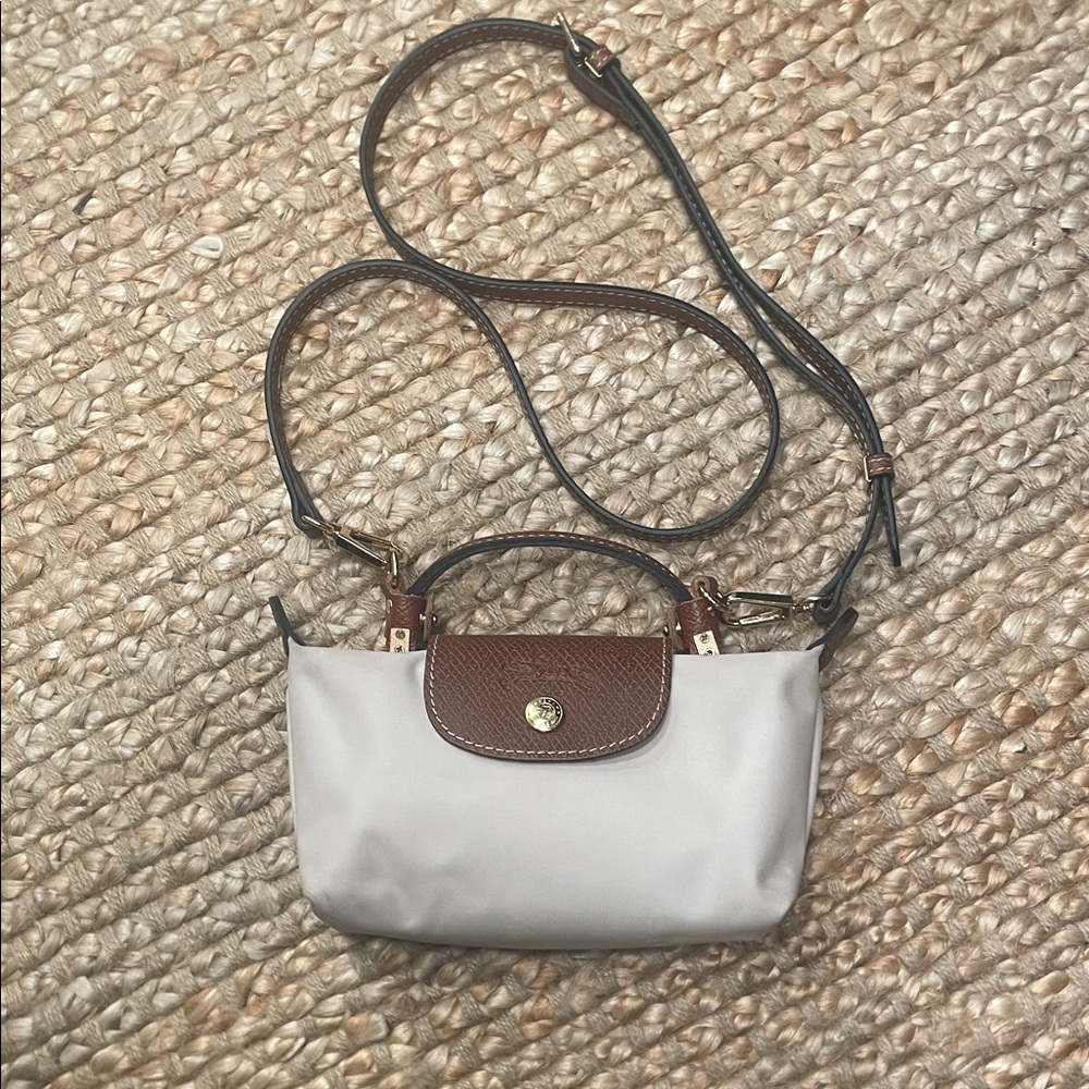 Longchamp Beige Crossbody with Brown Leather Trim